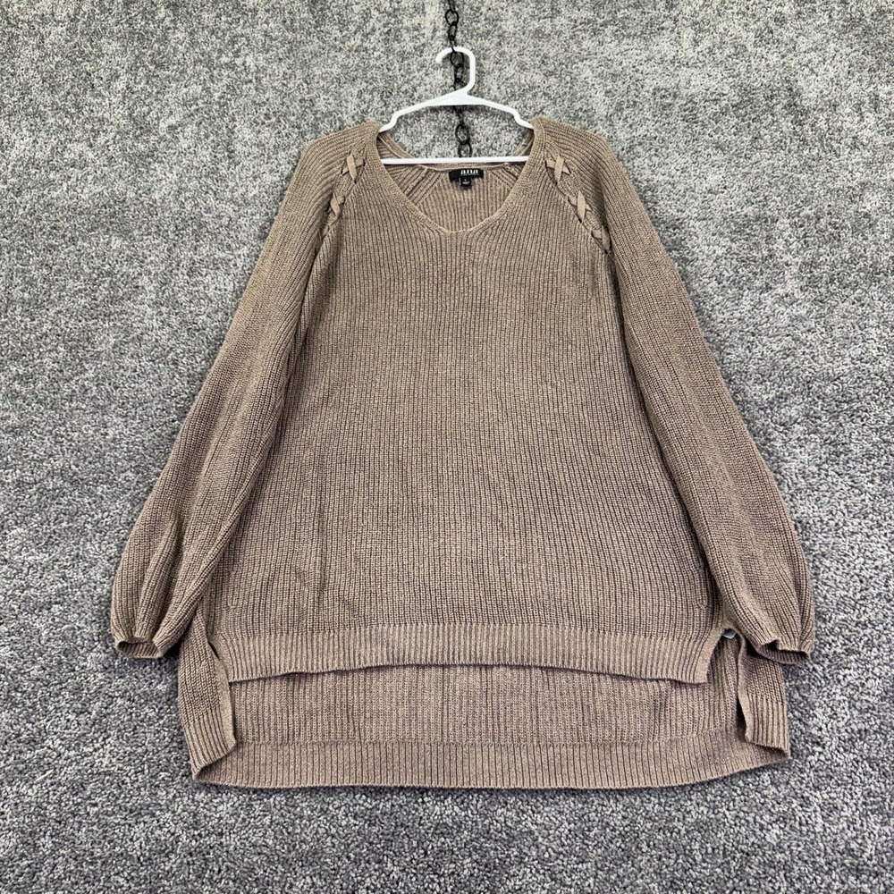 A.n.a A New Approach Sweater Tunic Womens L Brown V Neck Long Sleeve Knit Casual